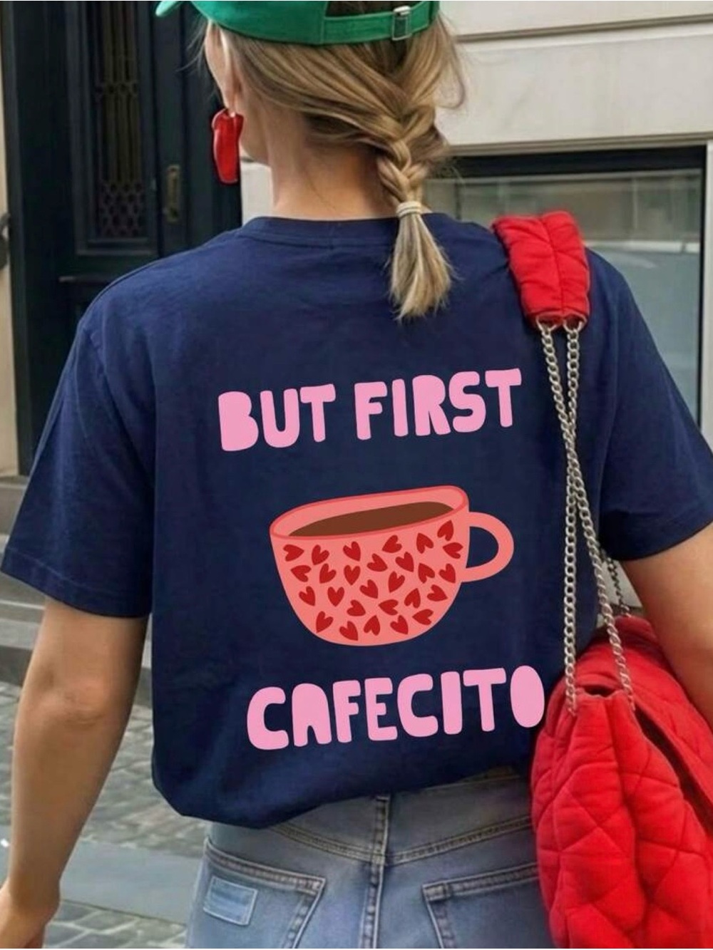 Trendy boutique Navy Tee with Pink & Red Cup Graphic
